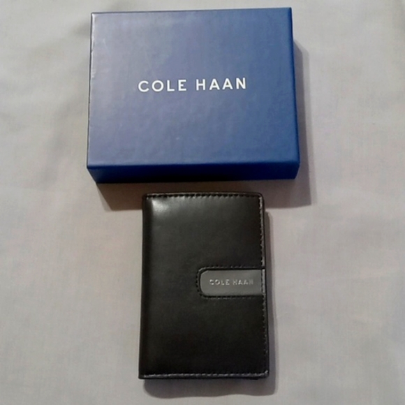NEW COLE HAAN Black Grey  Wallet Mens Leather  Credit Card Holder Gray - Picture 2 of 8